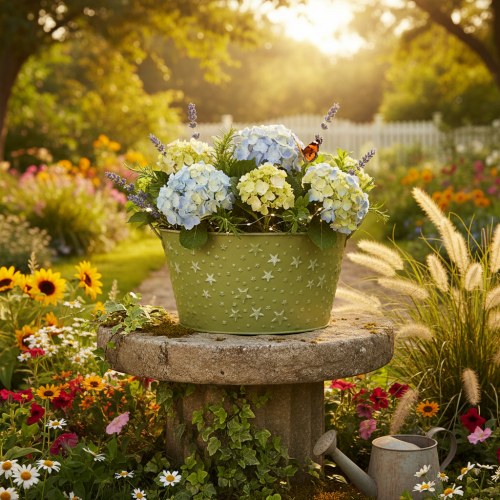 Product Metal bowl with stars and handles, green, Ø20cm, H11.5cm