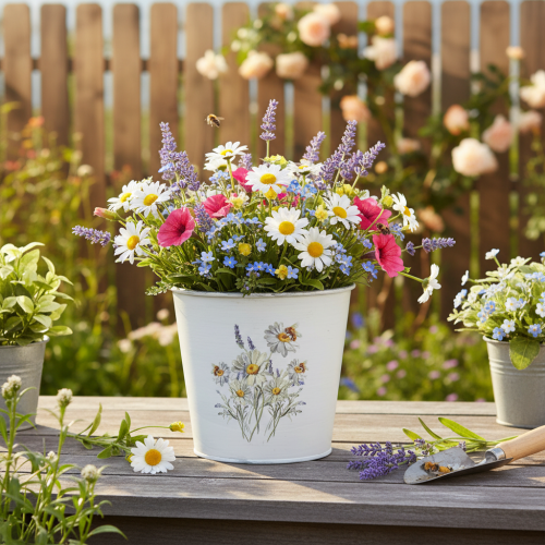 Product Metal flower pot, planter, white, 12.5cm high, 11.5cm high