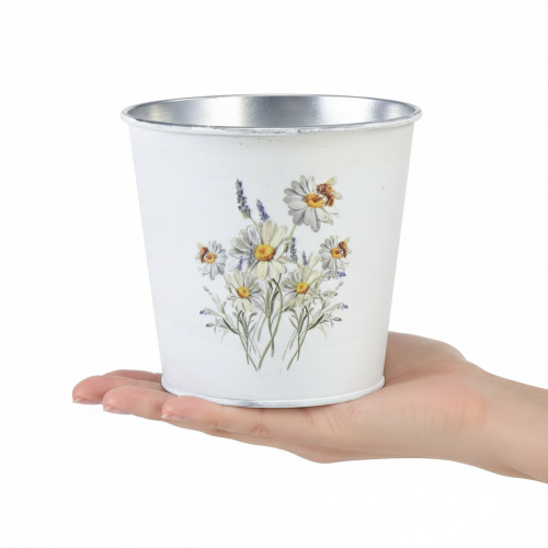 Product Metal flower pot, planter, white, 12.5cm high, 11.5cm high