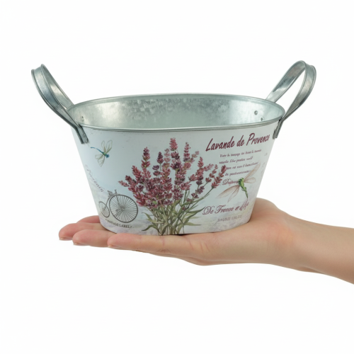 Product Oval metal flower bowl with handles, lavender, 32×15×15cm