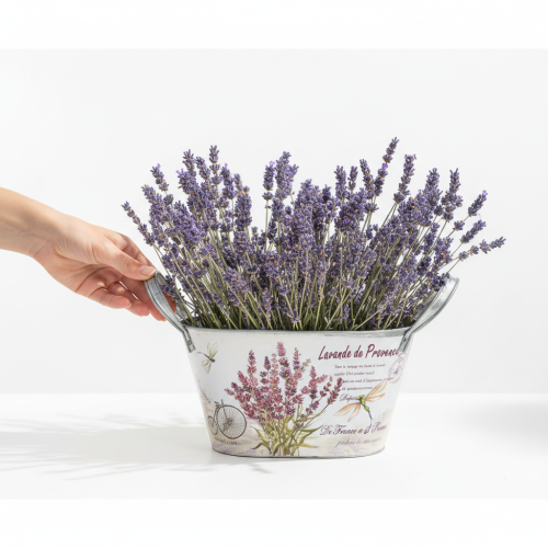 Product Oval metal flower bowl with handles, lavender, 26×13×14.5cm