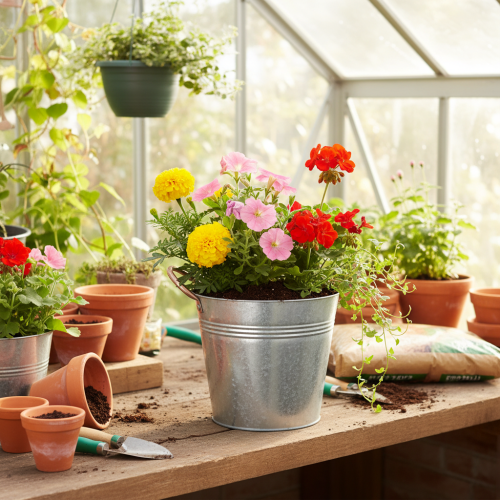 Product Metal flower pot with handles, decorative bucket, Ø16cm H15cm