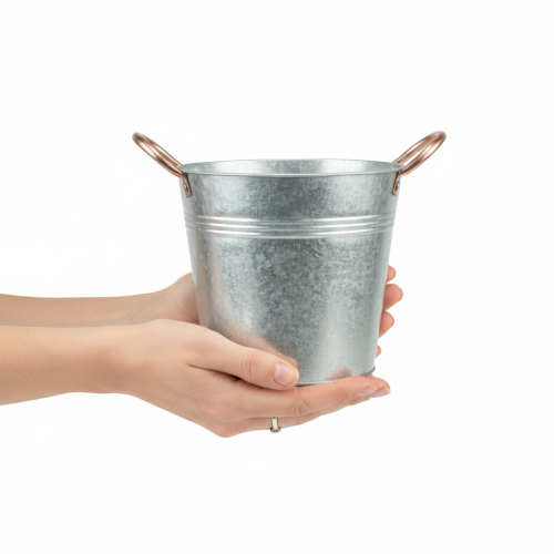 Product Metal flower pot with handles, decorative bucket, Ø16cm H15cm
