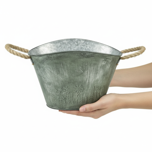 Product Flower pot with handles, bag, metal, jute, 24.5×17×15.5cm