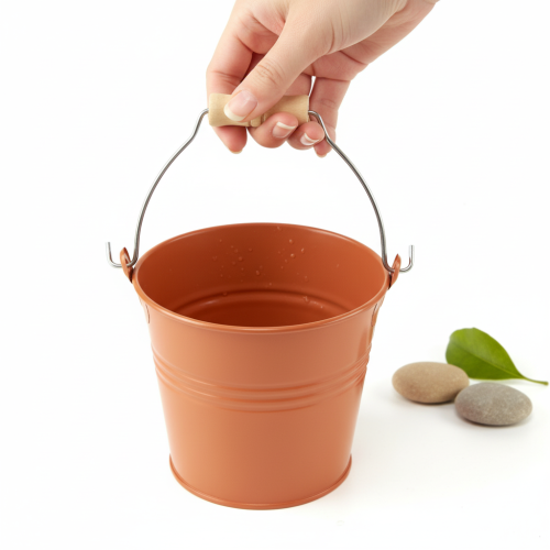 Product Decorative metal bucket/planter, orange-brown, Ø16cm, H14.5cm, 1.6L