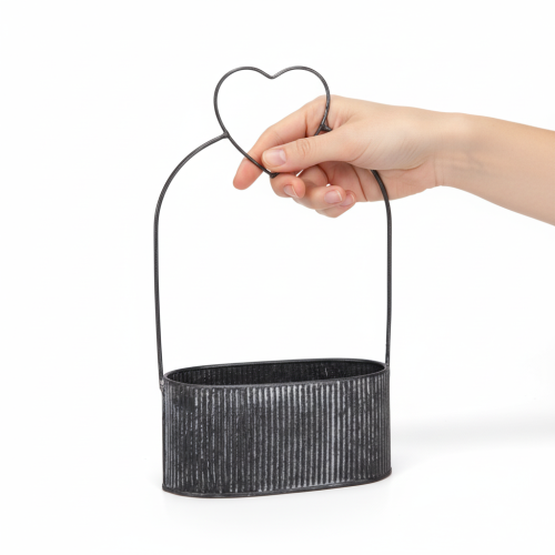 Product Decorative oval metal bowl with heart, black, 20/16cm, set of 2