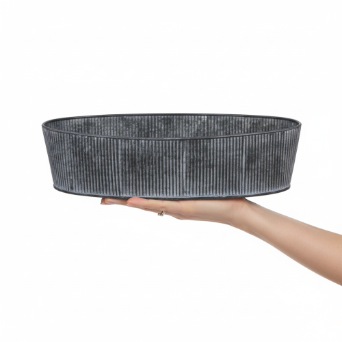 Oval metal bowl, black and grey, vintage style, 32.5/37cm, set of 2. | Floristik24.ie