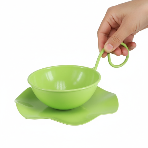Metal decorative cup with saucer, light green, H8cm Ø11.5cm, 2 pieces | Floristik24.ie