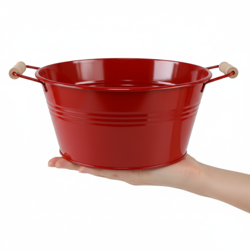 Product Decorative bowl with handles, metal flower bowl, red, Ø29cm, H14.5cm