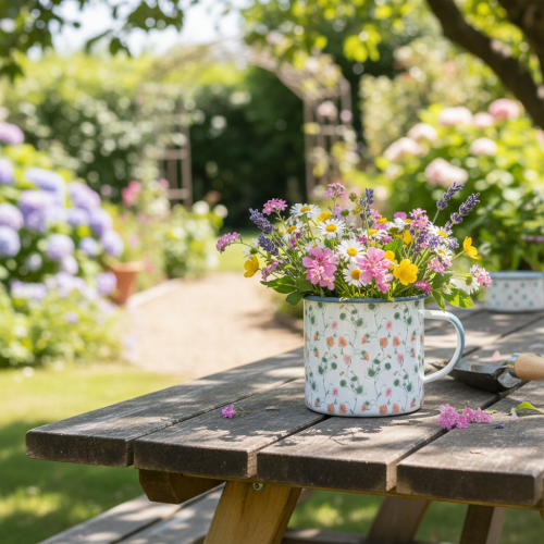 Product Enamel plant pot, decorative cup with floral motifs, Ø11cm