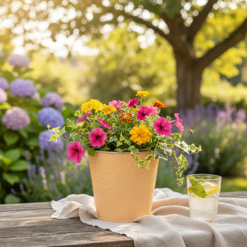 Product Metal planter, pastel orange, Ø13.5cm H12.5cm