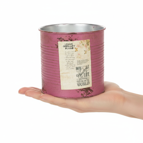 Product Decorative purple metal tin for planting, Ø15.5cm H15cm