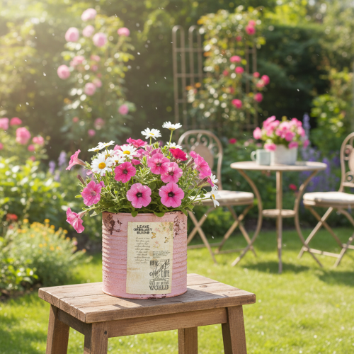 Product Decorative tin, antique rose, metal tin for planting, Ø11cm H10.5cm