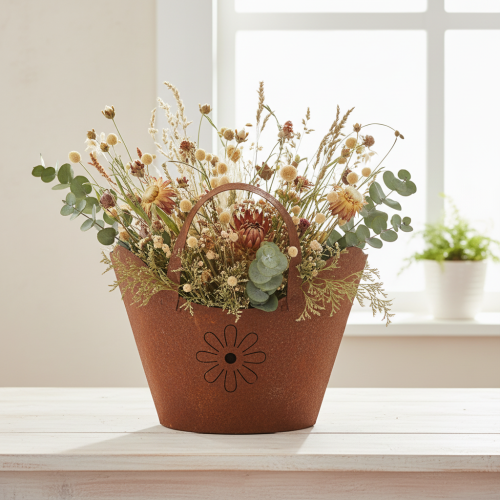 Product Decorative planter Metal Handbag with handles Rust H37cm