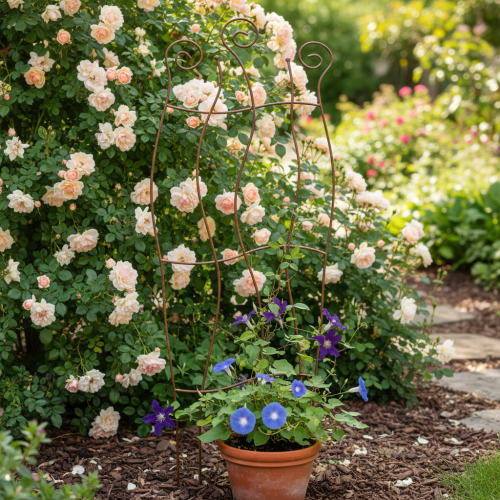 Product Metal garden trellis with curved design for climbing plants, 110cm