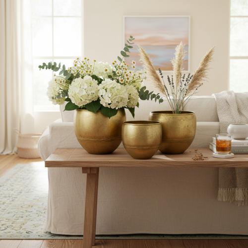 Product Decorative vases brass look metal vases Ø18/15/12.5cm set of 3