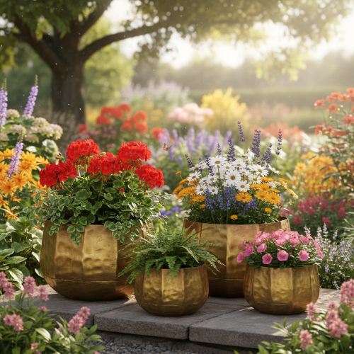 Metal decorative flower pot, brass, Ø22/18/14cm, set of 3 | Floristik24.ie