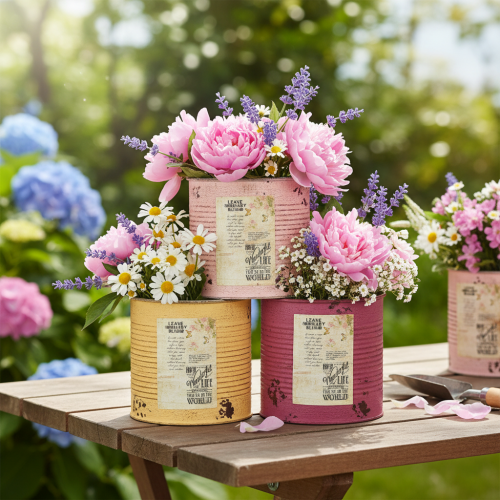 Vintage Design Flower Pot Can for Living Room and Office Decoration 15cm 3pcs | Floristik24.ie