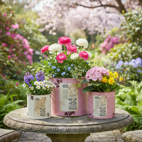 Product Flower pot set for balcony and garden, planter box decoration, vintage style, 15cm, 3 pieces