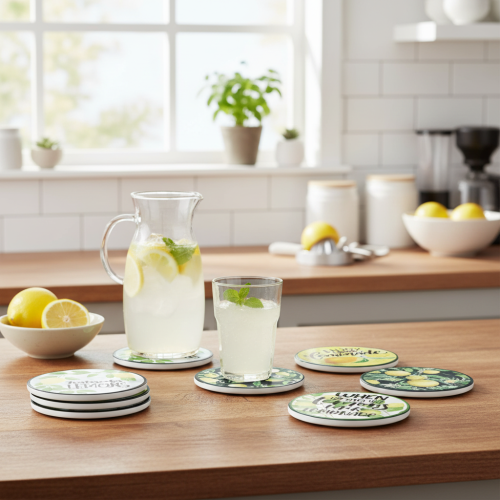 Product Lemon Decorative Ceramic Coasters Round Assorted Ø10.5cm 6pcs