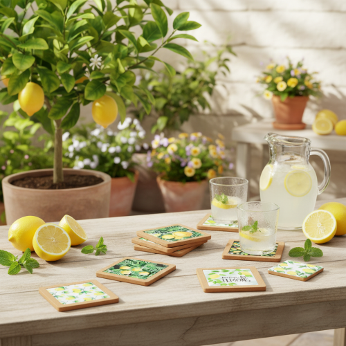 Product Coasters Lemons Cork Ceramic Summer Assorted 19.5cm 6pcs