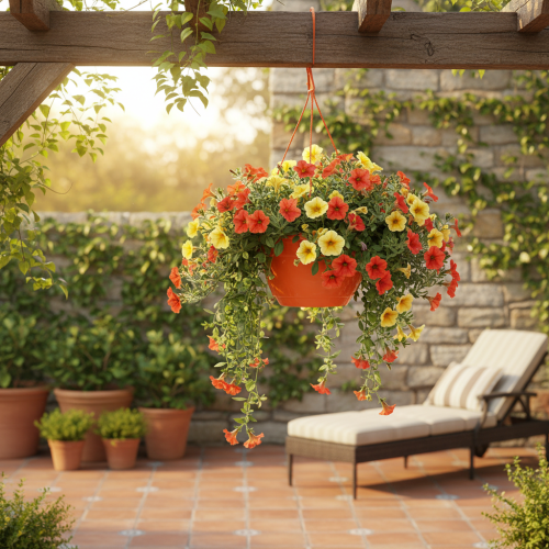 Product Orange hanging flower pot, plant pot, Ø25cm H50cm