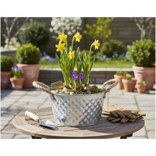 Zinc bowl, decorative bowl, metal with rope handle, Ø22cm H12cm | Floristik24.ie