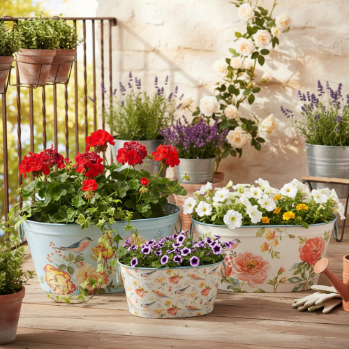 Planting bowls, spring, planters for flowers/birds, oval metal container L39/31/24.5cm, set of 3 | Floristik24.ie