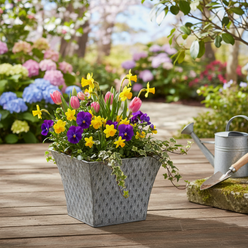 Zinc pot with diamond pattern, H15cm | Floristik24.ie