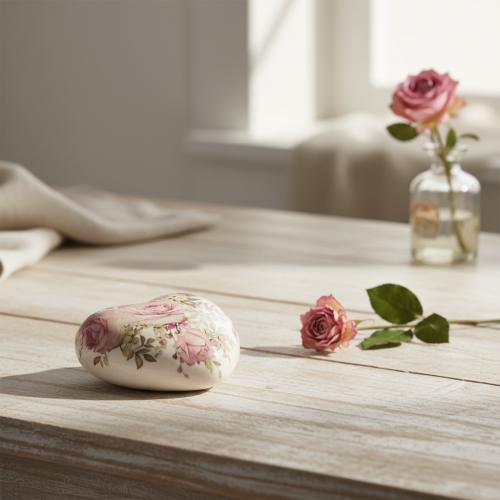 Ceramic decorative heart with roses earthenware for the table 10.5cm | Floristik24.ie