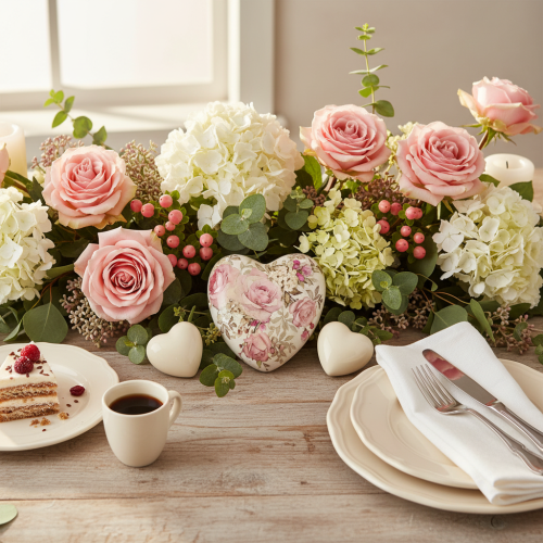 Ceramic decorative heart with roses earthenware for the table 10.5cm | Floristik24.ie