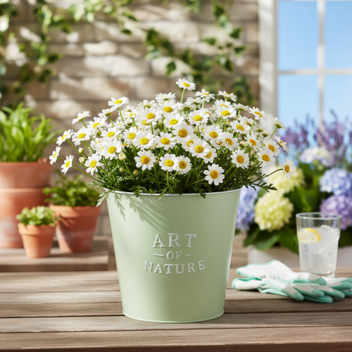 Product Zinc flower pot, metal planter, mint green, Ø22cm, H21cm