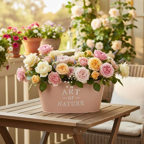 Product Oval zinc flower bowl, antique rose, planter, 27×18cm, H12.5cm