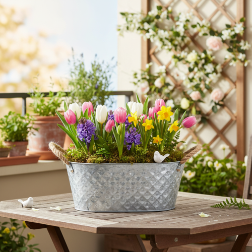 Oval zinc bowl with rope handles, 27cm x 17.5cm, H12cm | Floristik24.ie