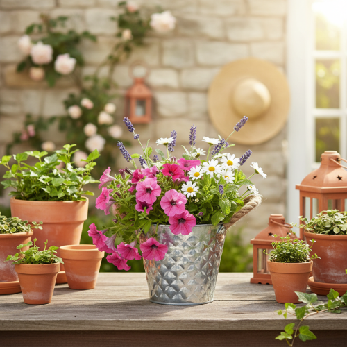 Zinc pot with rope handles Ø14.5cm H13cm | Floristik24.ie