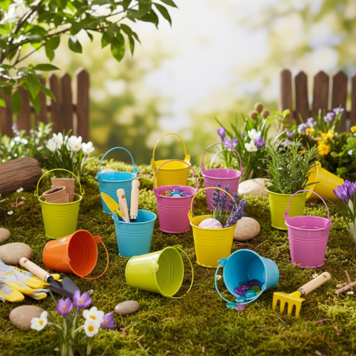 Colorful buckets, Ø8cm H7.5cm, 12 pieces | Floristik24.ie