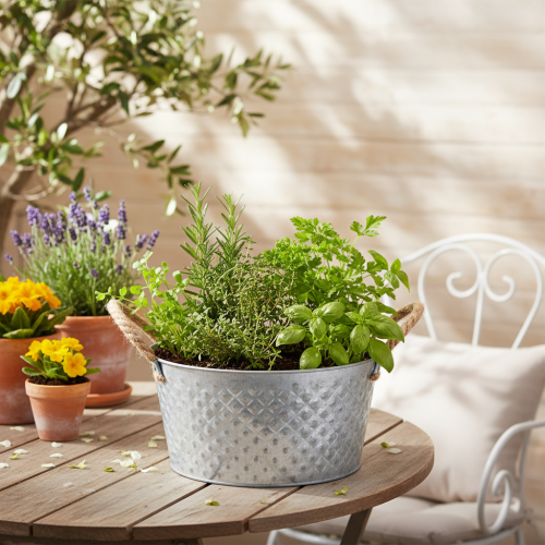 Round zinc bowl with rope handles Ø28cm H16cm | Floristik24.ie