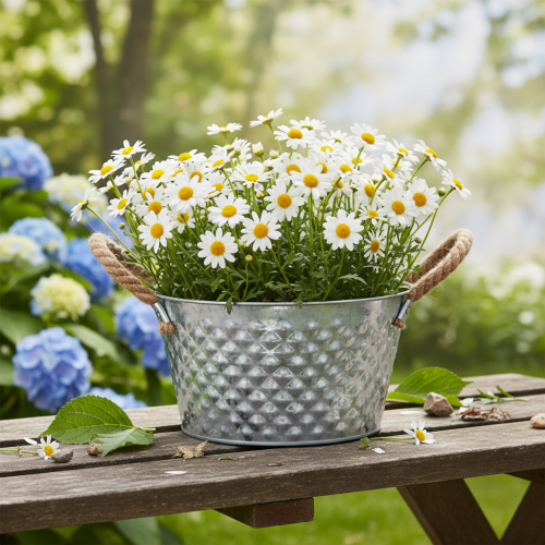 Round zinc bowl with rope handles Ø25cm H14cm | Floristik24.ie