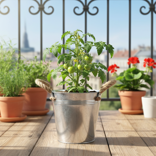 Glossy metal bucket with rope handles, Ø18cm | Floristik24.ie