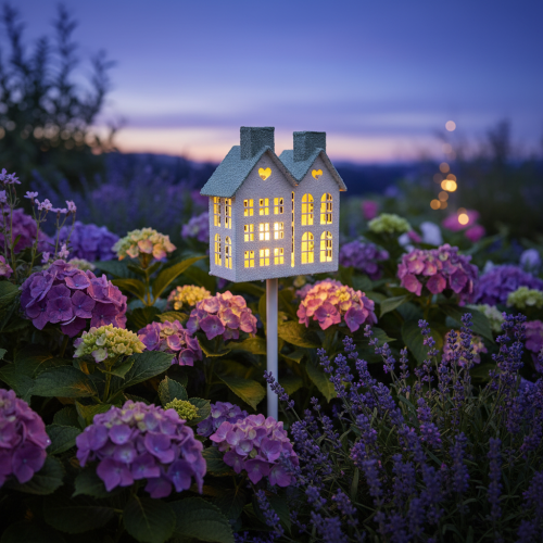 Product Houses on a Stake - Suited for tealights - Cozy Shabby Chic decor for garden and balcony 80cm