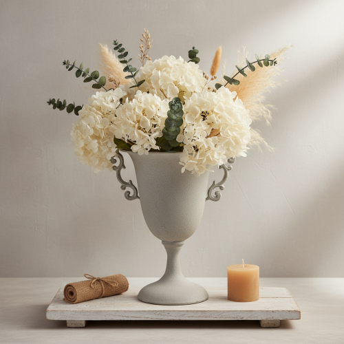 Product Vintage metal trophy, grey, decorative trophy with handles, antique look, Ø20.5cm H26.5cm, for table decoration &amp; planter