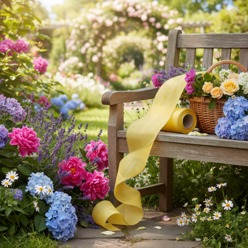 Wreath ribbon moiré wreath ribbon yellow 175mm 25m | Floristik24.ie