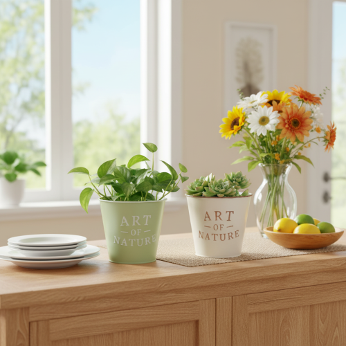 Art of Nature planter with lettering, decoration for windowsill and living room, 15cm, 2 pieces | Floristik24.ie