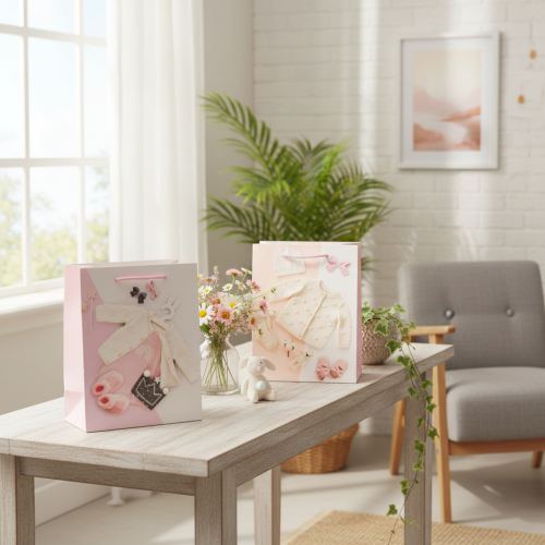 Baby Girl Gift Bags – Clothing Motif, Pink and Peach – 23×18 cm, Set of 2 | Floristik24.ie