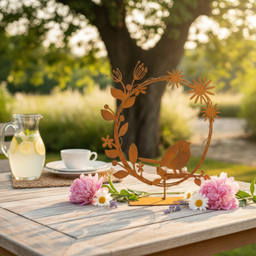 Bird decorative flower tealight holder rust look 24×27×6cm | Floristik24.ie