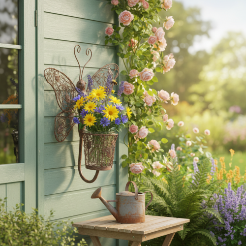 Metal lantern, wall decoration, butterfly, rust finish, 36.5cm | Floristik24.ie