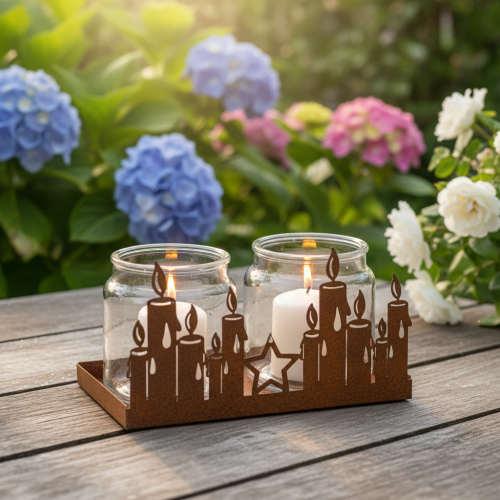 Metal lantern with glass insert, rusted metal finish, decorative candle holder, 21.5cm | Floristik24.ie