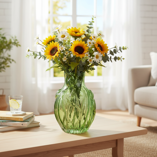 Glass vase with embossed tulip design for interior decoration, 22.5cm | Floristik24.ie