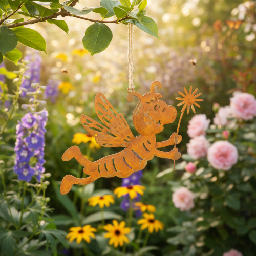 Hanging bee decoration, rust-colored metal, summer decoration, 12cm, 6 pieces | Floristik24.ie