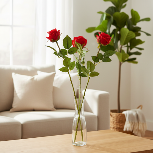 Rose branch silk flower artificial rose red 72cm 3pcs | Floristik24.ie